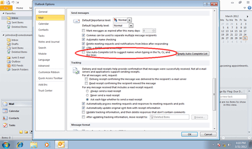 Outlook Auto Complete Option